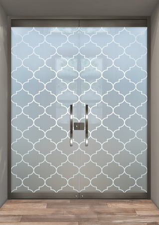 All Glass Front Door with a sandblast Frosted Glass Patterns Design Custom-Designed Decorative Etched Glass