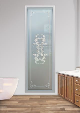 Window with a sandblast Frosted Glass Traditional Design Custom-Designed Decorative Etched Glass