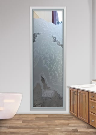 Window featuring a Frosted Glass Abstract Design Sandblast Etched Glass Glacier III Design by Sans Soucie