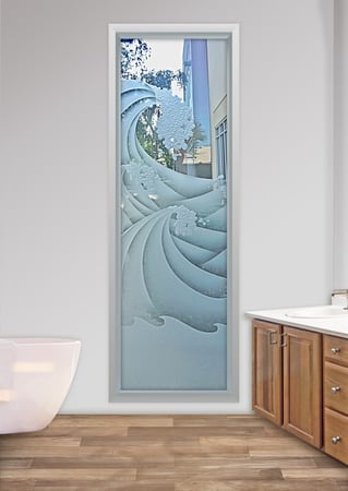 Window with a sandblast Frosted Glass Oceanic Design Custom-Designed Decorative Etched Glass