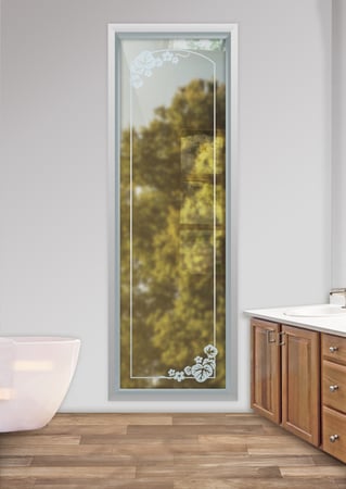 Window featuring a Frosted Glass Borders Design Sandblast Etched Glass Ivy Border Design by Sans Soucie