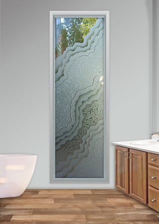 Window with a sandblast Frosted Glass Abstract Design Custom-Designed Decorative Etched Glass