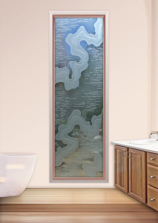 Window with a Frosted Glass Streams Abstract Design for Semi-Private by Sans Soucie Art Glass