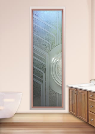 Window with a Frosted Glass Sun Odyssey Curved Geometric Design for Semi-Private by Sans Soucie Art Glass