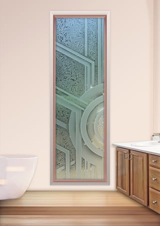 Window with a Frosted Glass Sun Odyssey XII Geometric Design for Semi-Private by Sans Soucie Art Glass