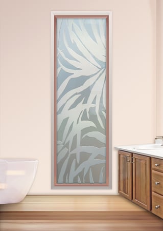 Window featuring a Frosted Glass Tropical Design Sandblast Etched Glass Tropical Breeze Design by Sans Soucie