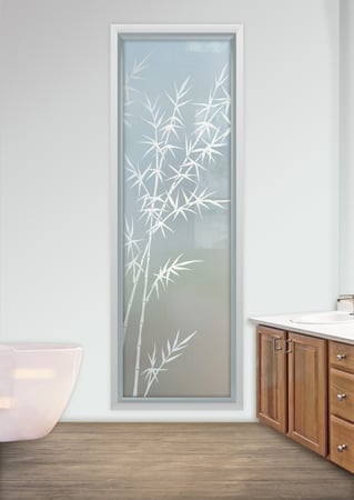 Window with a Frosted Glass Bamboo Forest Asian Design for Semi-Private by Sans Soucie Art Glass