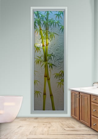 Window with Frosted Glass Asian Bamboo Shoots Design by Sans Soucie