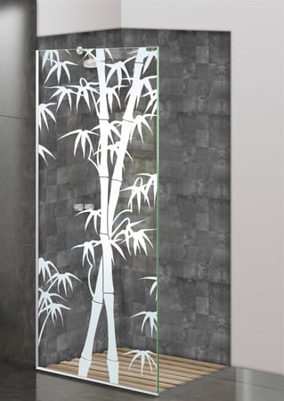 Shower Partition with Frosted Glass Asian Bamboo Shoots Design by Sans Soucie