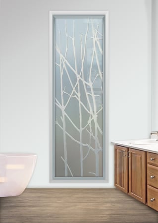 Window with a sandblast Frosted Glass Trees Design Custom-Designed Decorative Etched Glass