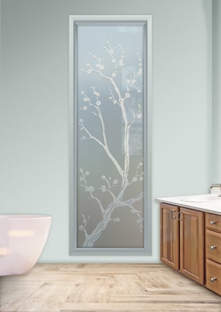 Window with Frosted Glass Asian Cherry Blossom Design by Sans Soucie
