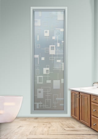 Window with a Frosted Glass Cross Bars Geometric Design for Semi-Private by Sans Soucie Art Glass
