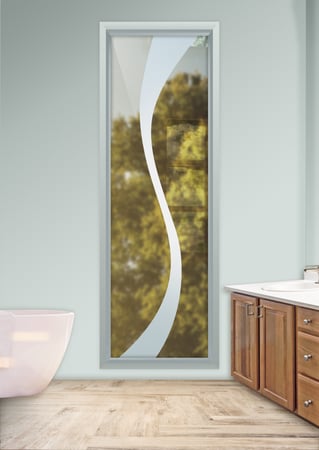 Window with a Frosted Glass Curvature Geometric Design for Semi-Private by Sans Soucie Art Glass