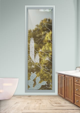 Window with a sandblast Frosted Glass Desert Design Custom-Designed Decorative Etched Glass