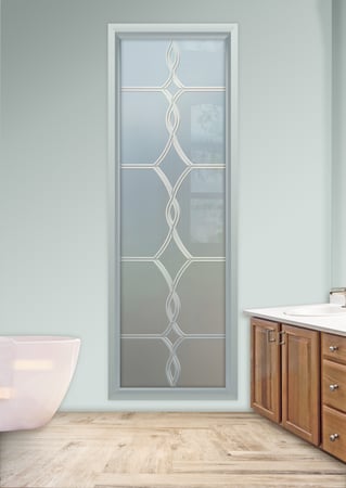 Window featuring Frosted Glass Design Etched Glass by Sans Soucie Art Glass with Custom Traditional Design Diamond Beads