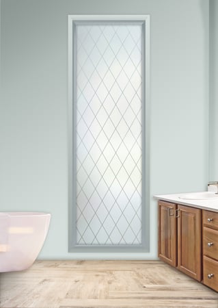 Window with a Frosted Glass Diamond Grid Patterns Design for Semi-Private by Sans Soucie Art Glass
