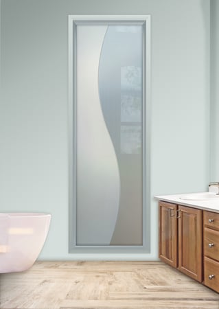 Window featuring a Frosted Glass Geometric Design Sandblast Etched Glass Divise Design by Sans Soucie