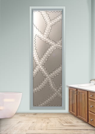Window with a sandblast Frosted Glass Geometric Design Custom-Designed Decorative Etched Glass