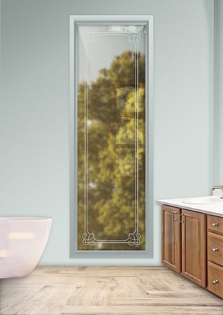 Window with a sandblast Frosted Glass Borders Design Custom-Designed Decorative Etched Glass