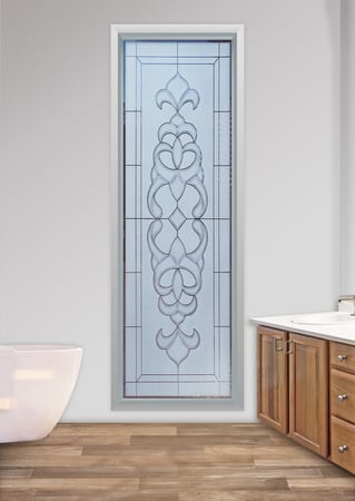 Window with Frosted Glass Traditional Faux Bevels Design by Sans Soucie