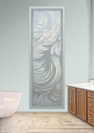 Window with Frosted Glass Abstract Feathers Design by Sans Soucie