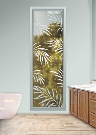 Window with a sandblast Frosted Glass Tropical Design Custom-Designed Decorative Etched Glass