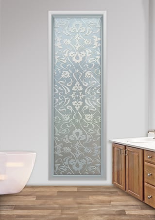 Window with a sandblast Frosted Glass Traditional Design Custom-Designed Decorative Etched Glass