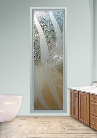 Window with a sandblast Frosted Glass Geometric Design Custom-Designed Decorative Etched Glass