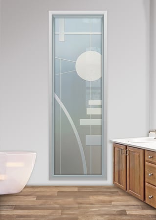 Window featuring Frosted Glass Design Etched Glass by Sans Soucie Art Glass with Custom Geometric Design Interval