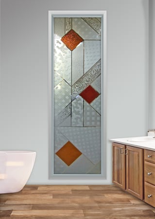 Window featuring Frosted Glass Design Etched Glass by Sans Soucie Art Glass with Custom Geometric Design Matrix