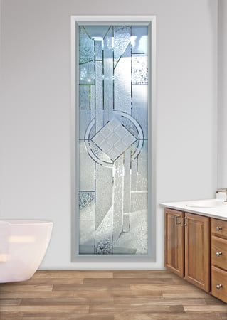 Window featuring a Frosted Glass Traditional Design Sandblast Etched Glass Matrix Chardonnay Design by Sans Soucie