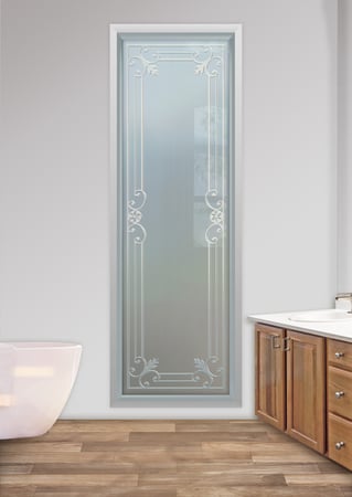 Window with a Frosted Glass Miranda Wrought Iron Design for Semi-Private by Sans Soucie Art Glass