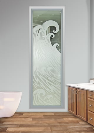 Window with a sandblast Frosted Glass Oceanic Design Custom-Designed Decorative Etched Glass