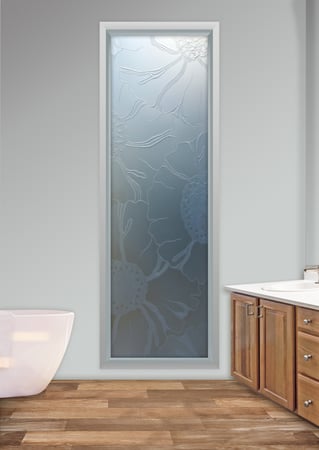 Window with a Frosted Glass OKeefe Floral Design for Semi-Private by Sans Soucie Art Glass