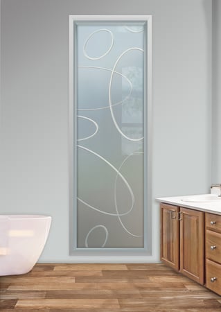Window featuring Frosted Glass Design Etched Glass by Sans Soucie Art Glass with Custom Geometric Design Ovals Overlap