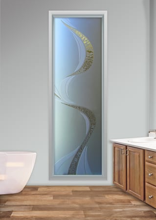 Window with a Frosted Glass Ribbon Reflection  Geometric Design for Semi-Private by Sans Soucie Art Glass