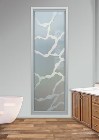 Window featuring a Frosted Glass Abstract Design Sandblast Etched Glass Rivulet Design by Sans Soucie