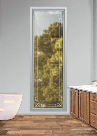 Window with a sandblast Frosted Glass Borders Design Custom-Designed Decorative Etched Glass