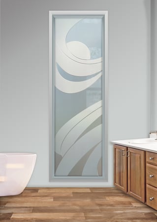 Window with a Frosted Glass Streamers Geometric Design for Semi-Private by Sans Soucie Art Glass