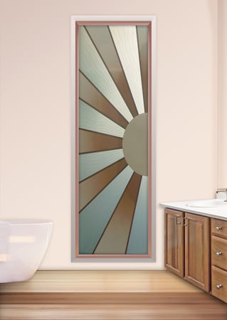 Window featuring Frosted Glass Design Etched Glass by Sans Soucie Art Glass with Custom Geometric Design Sun Beam