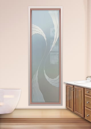 Window with a sandblast Frosted Glass Abstract Design Custom-Designed Decorative Etched Glass