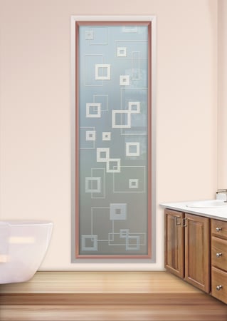 Window featuring Frosted Glass Design Etched Glass by Sans Soucie Art Glass with Custom Geometric Design Synergy