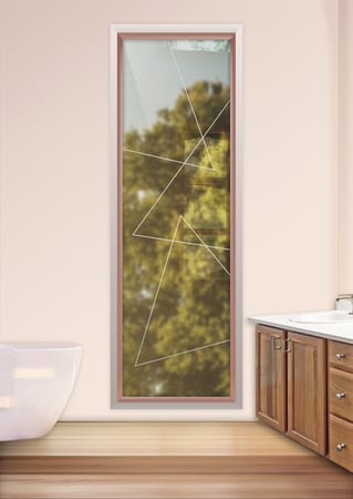 Window featuring Frosted Glass Design Etched Glass by Sans Soucie Art Glass with Custom Geometric Design Triangles Pinstripe