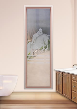 Window featuring a Frosted Glass Traditional Design Sandblast Etched Glass Triple Jump Design by Sans Soucie