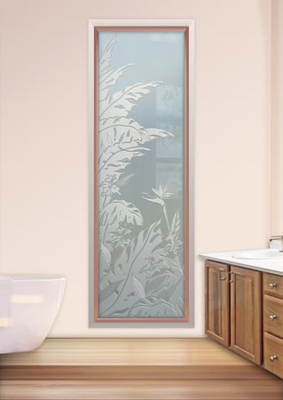 Window with a sandblast Frosted Glass Tropical Design Custom-Designed Decorative Etched Glass