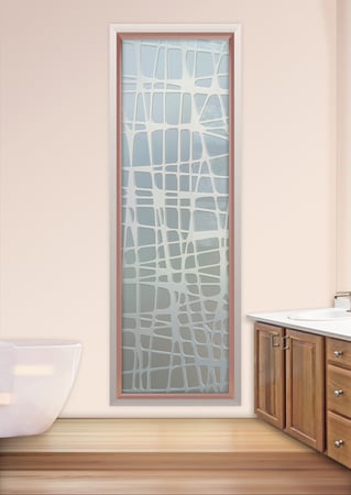 Window featuring Frosted Glass Design Etched Glass by Sans Soucie Art Glass with Custom Geometric Design Woven