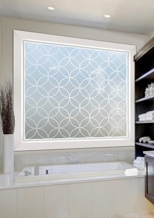 Window featuring a Frosted Glass Geometric Design Sandblast Etched Glass Circles Intersecting Small Scale Design by Sans Soucie