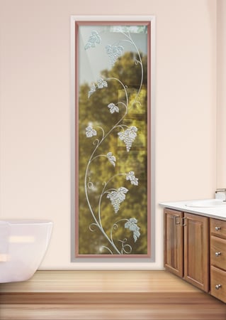 Window with a sandblast Frosted Glass Grapes & Ivy Design Custom-Designed Decorative Etched Glass