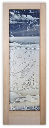 Pantry Door with Frosted Glass Oceanic Aquarium Sea Turtle Design by Sans Soucie