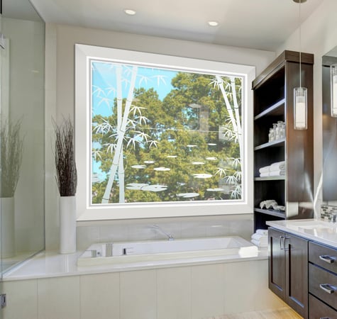 Window with a sandblast Frosted Glass Asian Design Custom-Designed Decorative Etched Glass